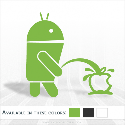 android pee on apple android lovers decal sticker 3.50 x 6.00